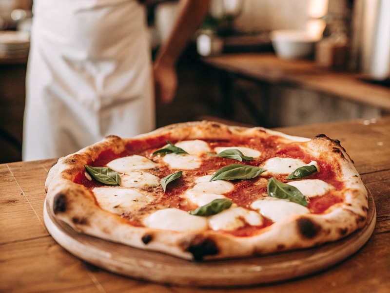 Pizza napoletana in forno a legna, stile pizzeria a Vietri sul Mare